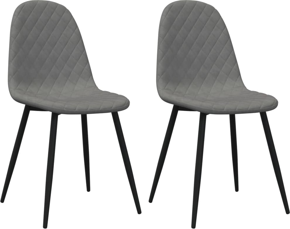 Décoshop26 - Set aus 2 Esszimmerstühlen mit Rautenmuster in hellgrauem Samtstoff und Metall DEC025512