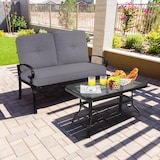 thumbnail of COSTWAY Panchina da giardino a 2 posti con tavolino, panchina con cuscino, 120 x 73 x 94 cm, grigio + nero