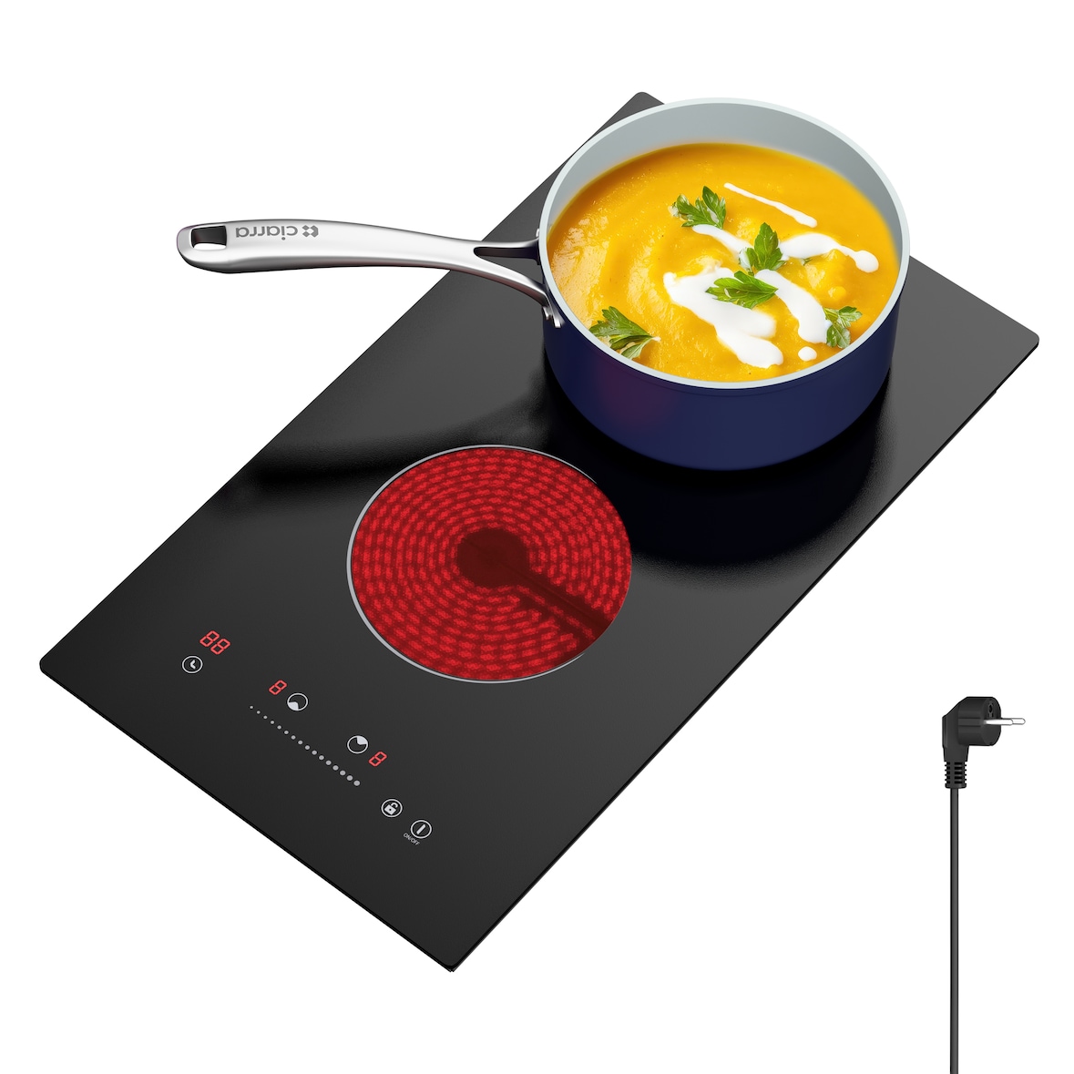 Placa de cocción de vitrocerámica CDV 30 cm, 2 zonas, 9 niveles, control táctil, 3000 W, CDVER302