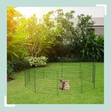 thumbnail of Relaxdays Teichzaun, 10 Zaunelemente, HB je 78x75 cm, Garten, Begrenzungszaun Oberbogen, zum Stecken, Metall, dunkelgrün