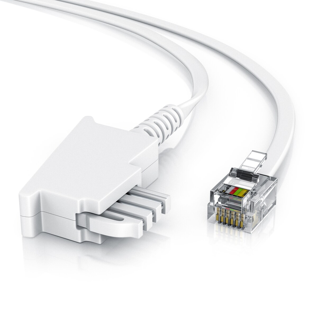 CSL - 0,5m Telefonkabel TAE-F Stecker auf RJ11 Stecker − Int. Norm 6P4C / 4-polig belegt − Flachkabel - TAE-F - weiß