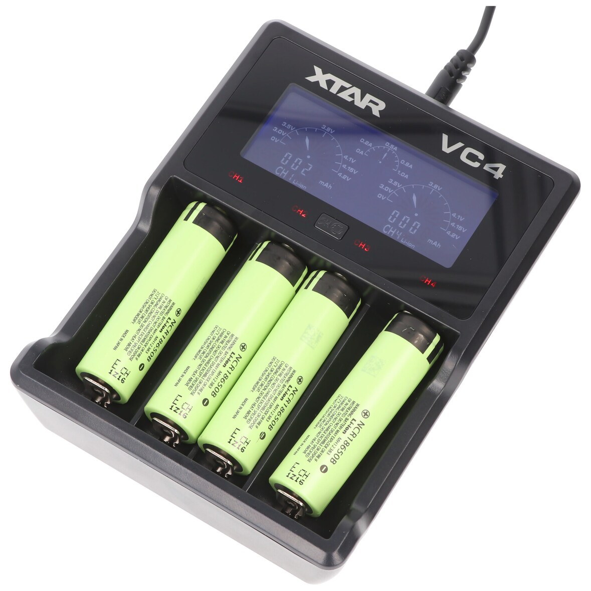 4x Panasonic 18650 Li-Ion Akku und 4fach Li-Ion Schnell-Ladegerät