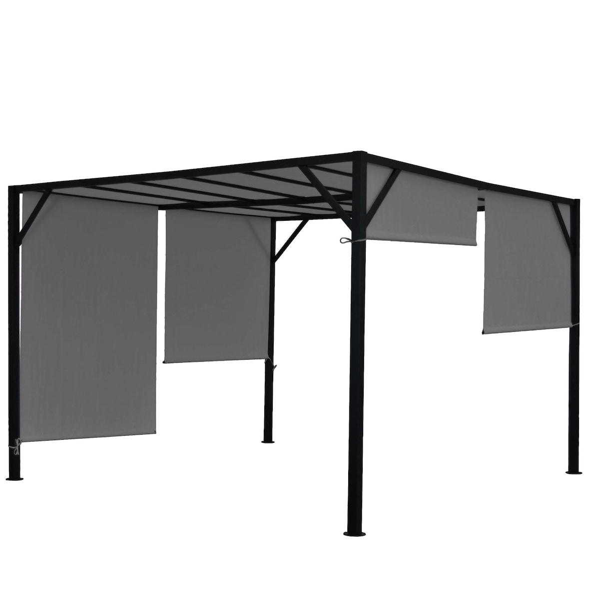 Pergola Baia, Garten Pavillon Terrassenüberdachung, stabiles 6cm-Stahl-Gestell + Schiebedach grau ~ 4x4m