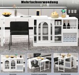 thumbnail of Bartisch ausziehbar Weiß 122x40x77 cm mit 360 Grad Drehplatte Stauraum Glasschiebetüren höhenverstellbaren Einlegeböden Kücheninsel