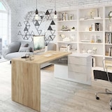 thumbnail of Dmora Scrivania Greensboro, Scrittoio multifunzione reversibile da ufficio con cassettiera, 145x108h73 cm, Rovere e Bianco