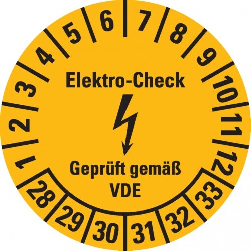 Dreifke® Prüfplakette Elektro-Check, VDE, 28-33, gelb, Dokumentenfolie, Ø 30mm, 108 Stk.
