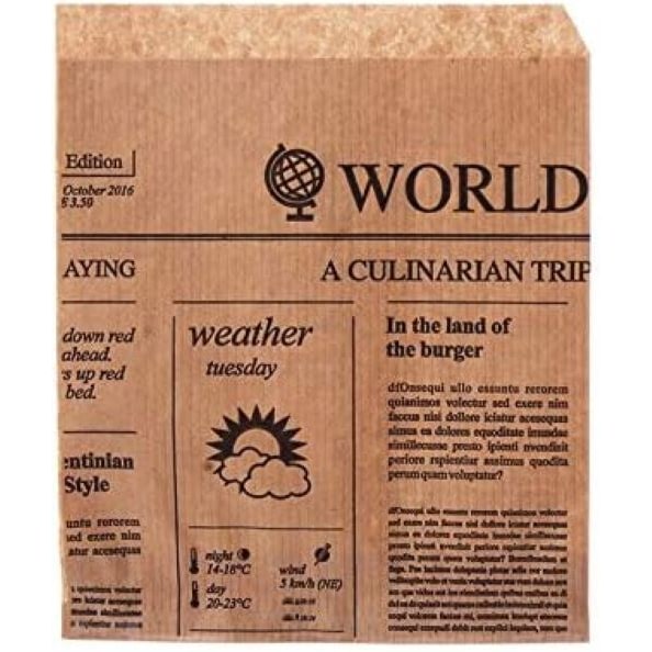 DeinPack Snacktaschen Papier I Burger Papier fettdicht I Dönertasche, Burgerpackpapier 16x16 cm I 1000 Stück, braun Zeitungsmotiv