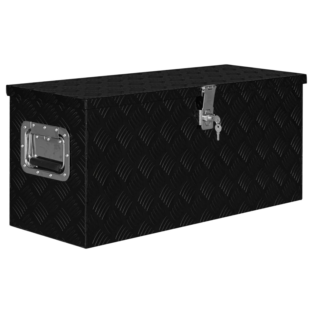 DELUKE® Aluminiumbox mit Deckel - Abschließbar Alubox Deichselbox Alu Anhängerbox Werkzeugkiste Metall Transportbox Metallkiste, 80x30x35cm Schwarz