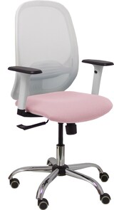 thumbnail of Cadeira Cilanco branca malha branca malha rosa assento bali apoio de braço regulável apoio de braço regulável base cromada rodas em parquet