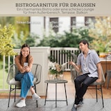thumbnail of Balkonmöbel Set 63x65x76 cm Rattan Dunkelgrau 3 teilig mit 2 Stühlen und rundem Tisch mit Glasplatte wetterfest UV beständig verstellbare Fußpads