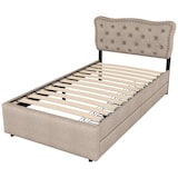 thumbnail of Polsterbett 90x200 mit Stauraum, Einzelbett mit zwei Schubladen, verstellbarer Nachttisch, gepolstertes Bettgestell Dunkelbeige