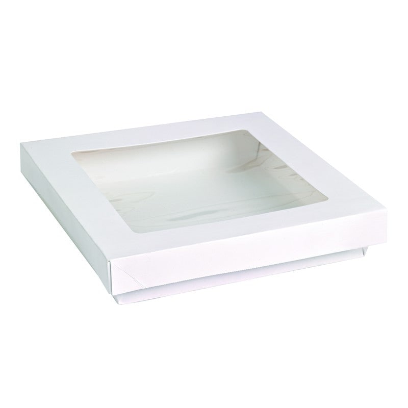 NVASE - 25Uds - Caja cuadrada de cartón blanco con tapa ventana PLA KRAY 900ml 155x155mm A50mm - NVS210KRAYPWH1555