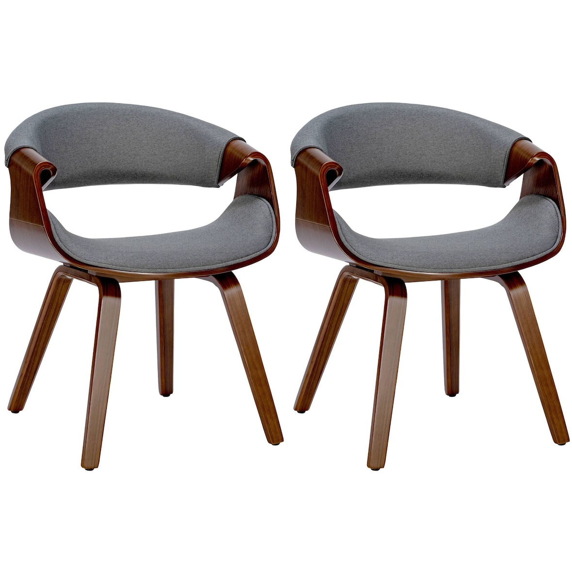Décoshop26 - Set van 2 retro design eetkamerstoelen met walnootkleurig houten frame en grijze stoffen zitting 10_0001541
