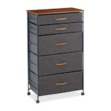 thumbnail of Relaxdays Schubladenschrank mit Rollen, 5 Stoff Schubladen, Deko Stoffschrank, Holzoptik, HBT 96,5 x 58 x 30 cm, grau