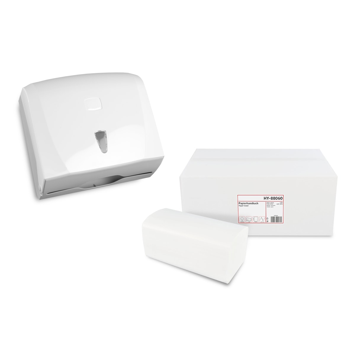 Handtuch-Papierspender Set | Kapazität für ca. 300 Blatt C/V-Falz | weiß | Sichtfenster | inkl. 4000 Stück Handtuchpapier 2-lagig, V-Falz, 24x21 cm