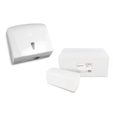 thumbnail of Handtuch-Papierspender Set | Kapazität für ca. 300 Blatt C/V-Falz | weiß | Sichtfenster | inkl. 4000 Stück Handtuchpapier 2-lagig, V-Falz, 24x21 cm