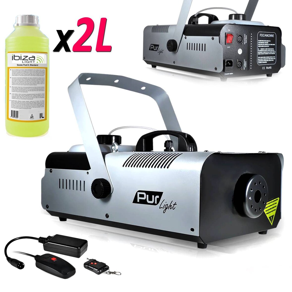 Machine à fumée Pro Sono 1200W + Etrier de fix + 2 télécommandes NEWARK1200 + 2L Liquide