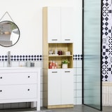 thumbnail of Columna auxiliar de baño armario alto de baño con 4 puertas 2 estantes abiertos y estantes ajustables estilo moderno 53x33,5x195,7 cm blanco y roble