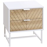 thumbnail of HOMCOM mesilla de noche con 2 cajones mesita de noche con patas de acero gabinete de noche para salón dormitorio cama 45x39x48 cm blanco y roble