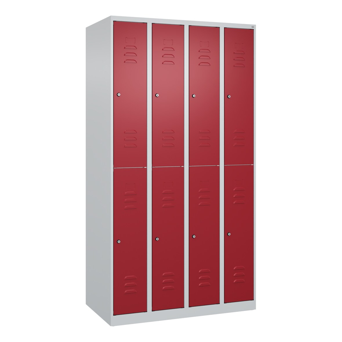 C+P Spind Classic PLUS, 8 Abteile, HxBxT 185x100x50cm, Zylinderschloss, Hellgrau/Rubinrot von PROREGAL