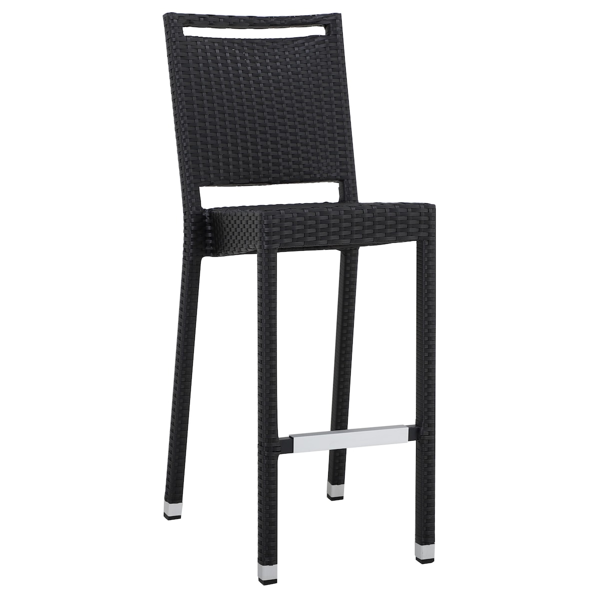 METRO PROFESSIONAL Banco de bar empilhável Barbados com pega e apoio para os pés, rattan PE, preto