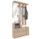 thumbnail of Set Di Mobili Da Ingresso Mobile Corridoio Specchio Scarpiera 6 Ganci Appendiabiti Guardaroba Arredo Arredamento Corridoio 160 x 85 x 24 Cm Rovere