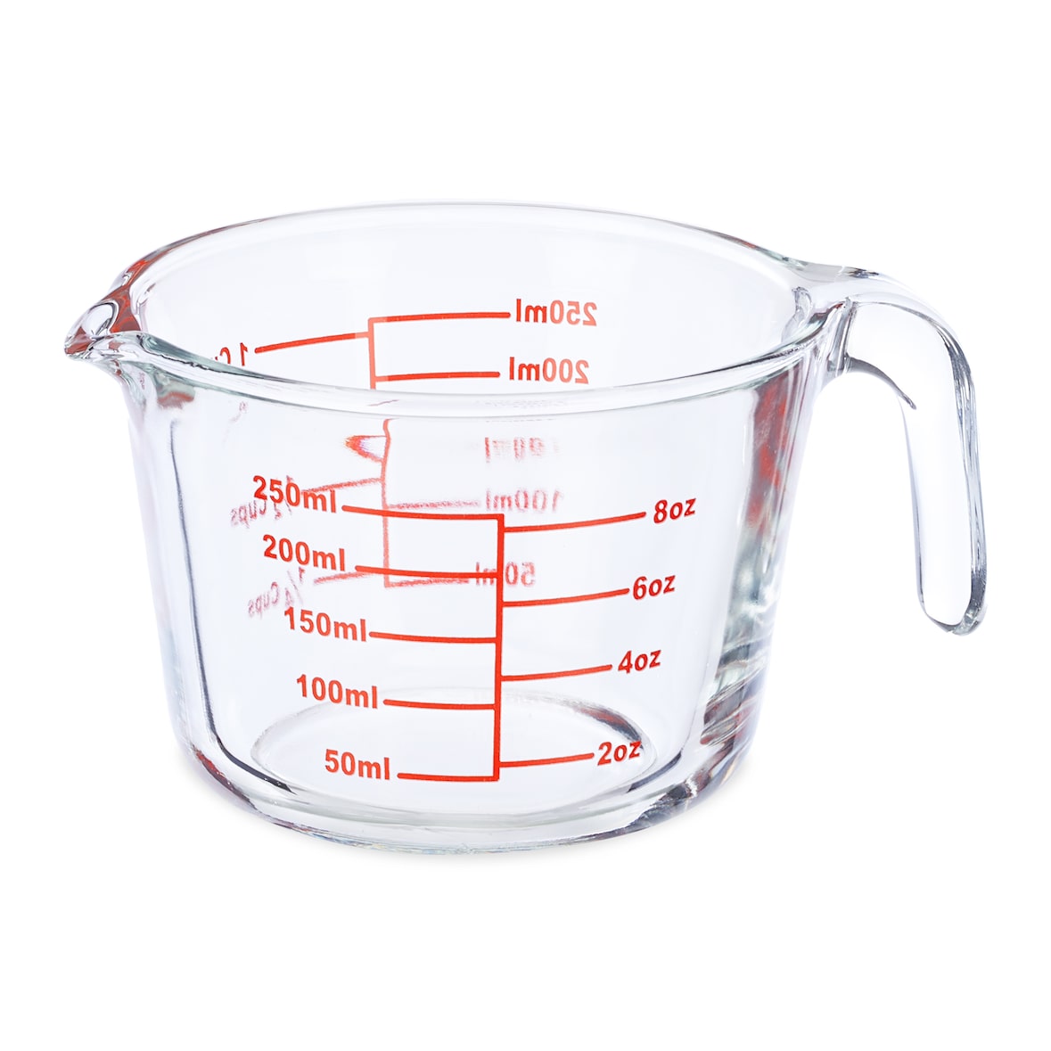 Relaxdays Messbecher Glas, 250 ml, hitzebeständig, mikrowellengeeignet, Skala in Milliliter, oz, Cups, transparent