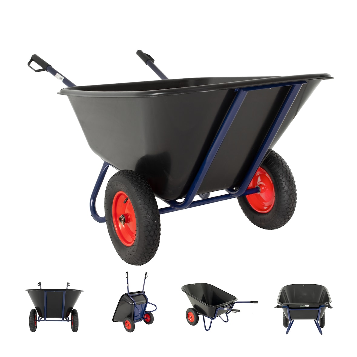 2-Rad Schubkarre XXL 290 L 300 kg Gartenschubkarre Hofkarre Schiebkarre Luftrad Metallfelgen schwarz