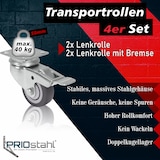 thumbnail of PRIOstahl Transportrollen 50mm Graue Rollen 2 Lenkrollen + 2 Bremsrollen Möbelrollen Spurlos & Leise
