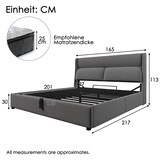 thumbnail of Polsterbett 160x200 Grau mit Verstellbaren Kopfstützen Hydraulischem Stauraum Leinen Metallrahmen Lattenrost Schlafzimmerbett