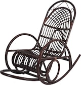 thumbnail of Schaukelstuhl HWC-C40, Schwingsessel Rattansessel, braun ~ Auflage weiß
