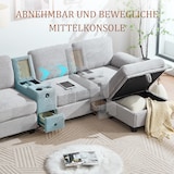 thumbnail of Merax 3-Sitzer Schlafsofa, Ecksofa, Großes Cord-Sofa mit 2 Cup-Halter + Stauraum, USB-C-Anschluss, Hellgrau