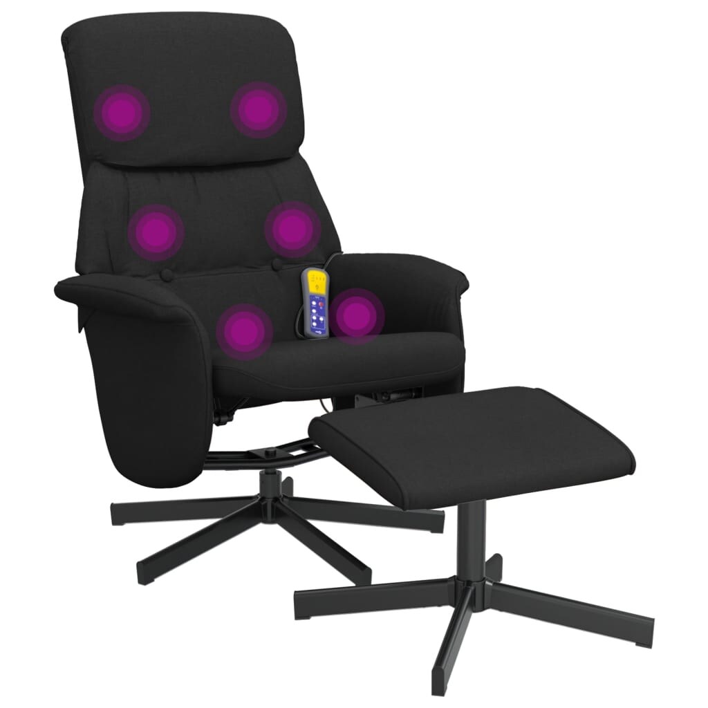vidaXL Massagesessel mit Fußhocker Schwarz Stoff