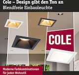 Vier Einbauleuchten in verschiedenen Farben und Designs.