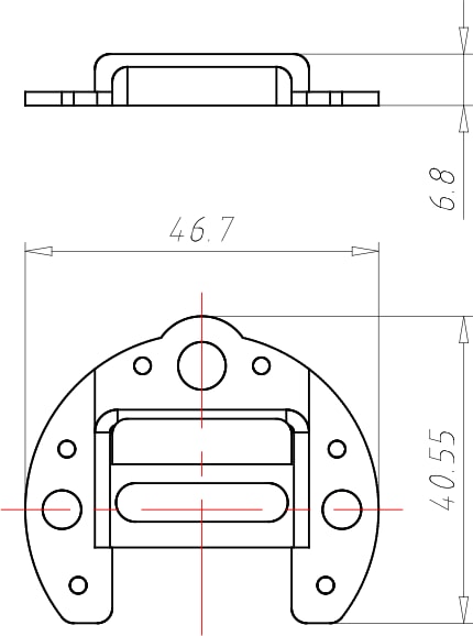 Ein technisches Diagramm eines Metallteils.