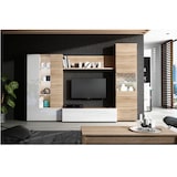 thumbnail of Parete Attrezzata Mobile Soggiorno TV Salotto Base Televisione Con Scaffali Illuminati LED Sala Pranzo Design Moderno 260x185x42 cm Bianco Rovere
