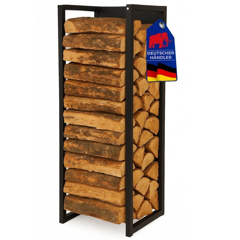 PROREGAL Kaminholzregal PHOENIX mit Rückwand für Wandmontage HxBxT 92x41x31cm Metall Schwarz Holzständer Holzhalter Kaminholzständer Brennholzregal