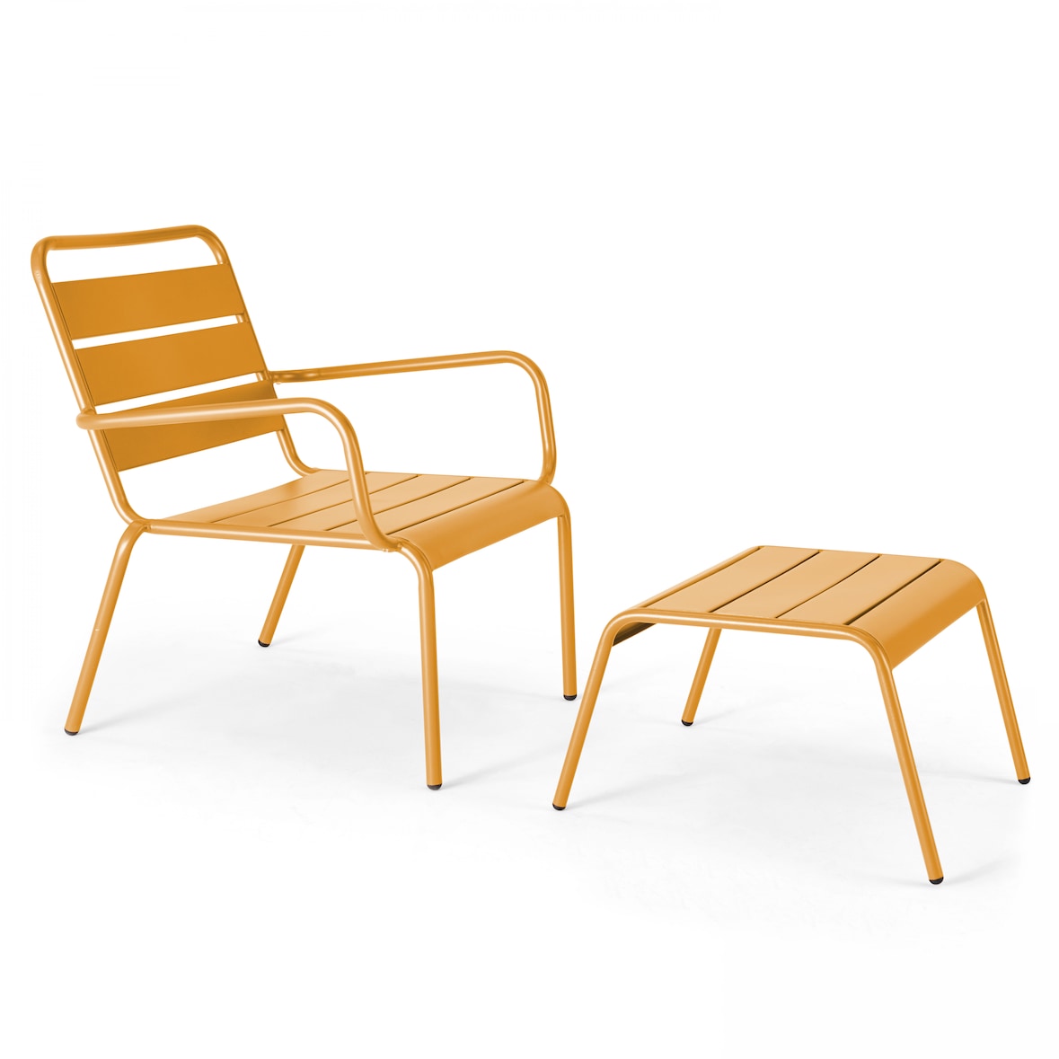 Gele metalen fauteuil en voetensteun