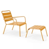 thumbnail of Gele metalen fauteuil en voetensteun