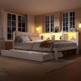 thumbnail of Daybett 140x200 Ausziehbett mit LED-Beleuchtung, USB-Anschluss, Stauraumregalen, Weiß, Lattenrost inklusive