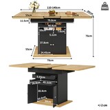 thumbnail of Esstisch Ausziehtisch Schwarz 76x140x80 cm mit Stauraum, Schubladen und Schrank, aus MDF mit Metallgriffen, platzsparend und flexibel erweiterbar