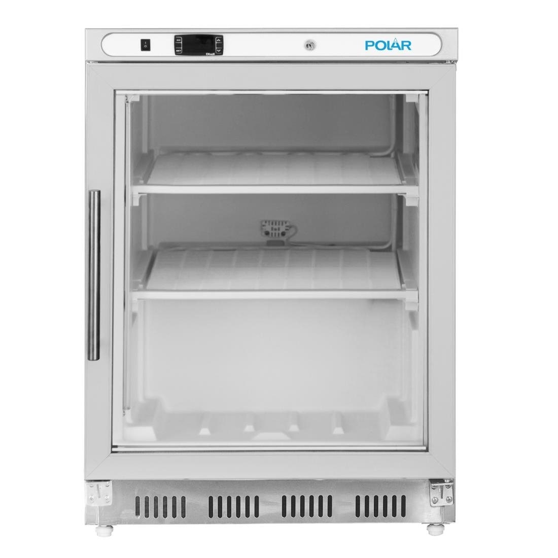 Congelador expositor aço inoxidável, baixo balcão, 1 porta de vidro, 150L, 86 x 60 x 60 cm, refrigeração estática, Polar Série C PC008