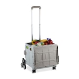 thumbnail of Relaxdays Einkaufstrolley Treppensteiger, klappbar, Einkaufskorb mit Rollen, Deckel, Teleskopgriff, bis 50 kg, weiß/grau