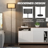thumbnail of Stehlampe Metall Schwarz Stoffschirm zweifarbig 33x33x153 cm mit Fußschalter E27 Fassung, modernes Licht für Wohnzimmer und Schlafzimmer