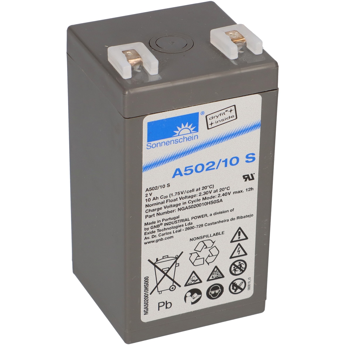 Exide Sonnenschein Bleiakku Dryfit A502/10S mit 2,0V 10,0Ah mit 4,8mm Steckanschlüssen