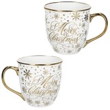 thumbnail of 2er Set Jumbobecher 450 ml Porzellan Merry Christmas Weiß Gold Tee-Tasse Kaffee