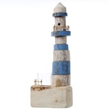 thumbnail of Teelichthalter Leuchtturm Maritim Windlicht Teelichtglas Holz 39,5cm weiß blau