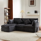 thumbnail of Dreisitzer-Sofa 216x161x81 Grau mit Fußhocker, Chenille Stoff, Komfortkissen, L-förmig erweiterbar, Wohnzimmer Couch