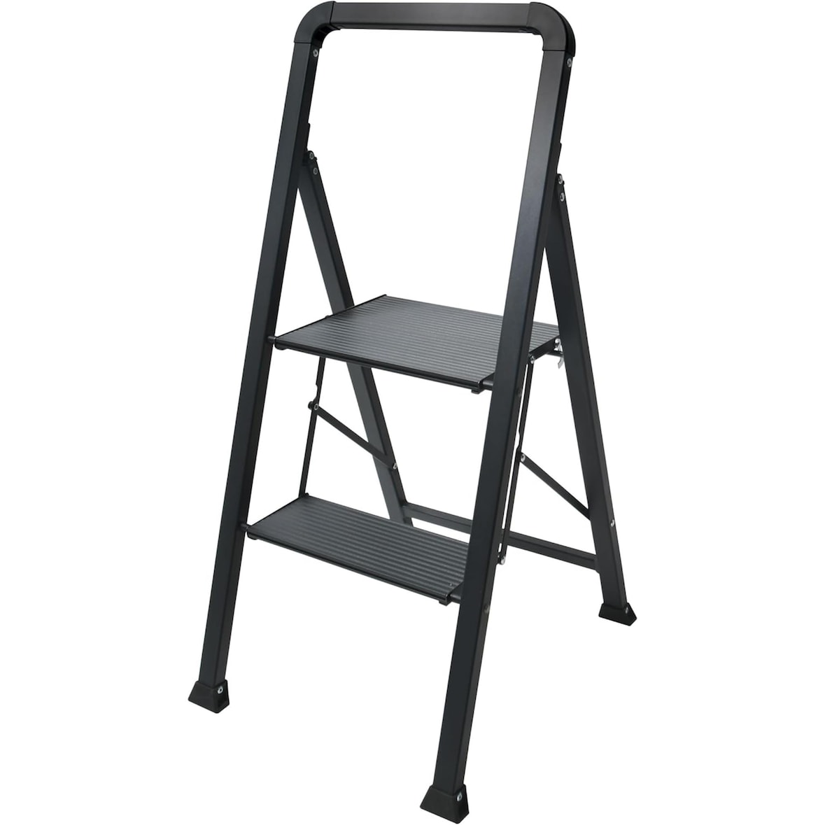 WellHome - Escada Dobrável com 2 Degraus 47,5x42,5x85cm de Aço na cor Preta