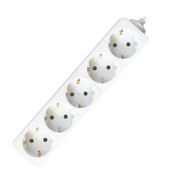Regleta Enchufe con 5 Tomas sin Interruptor, Blanco, 5 Enchufes, Cable de 1,5 Metros, Protección Infantil, Toma Tierra, con protección sobretensiones
